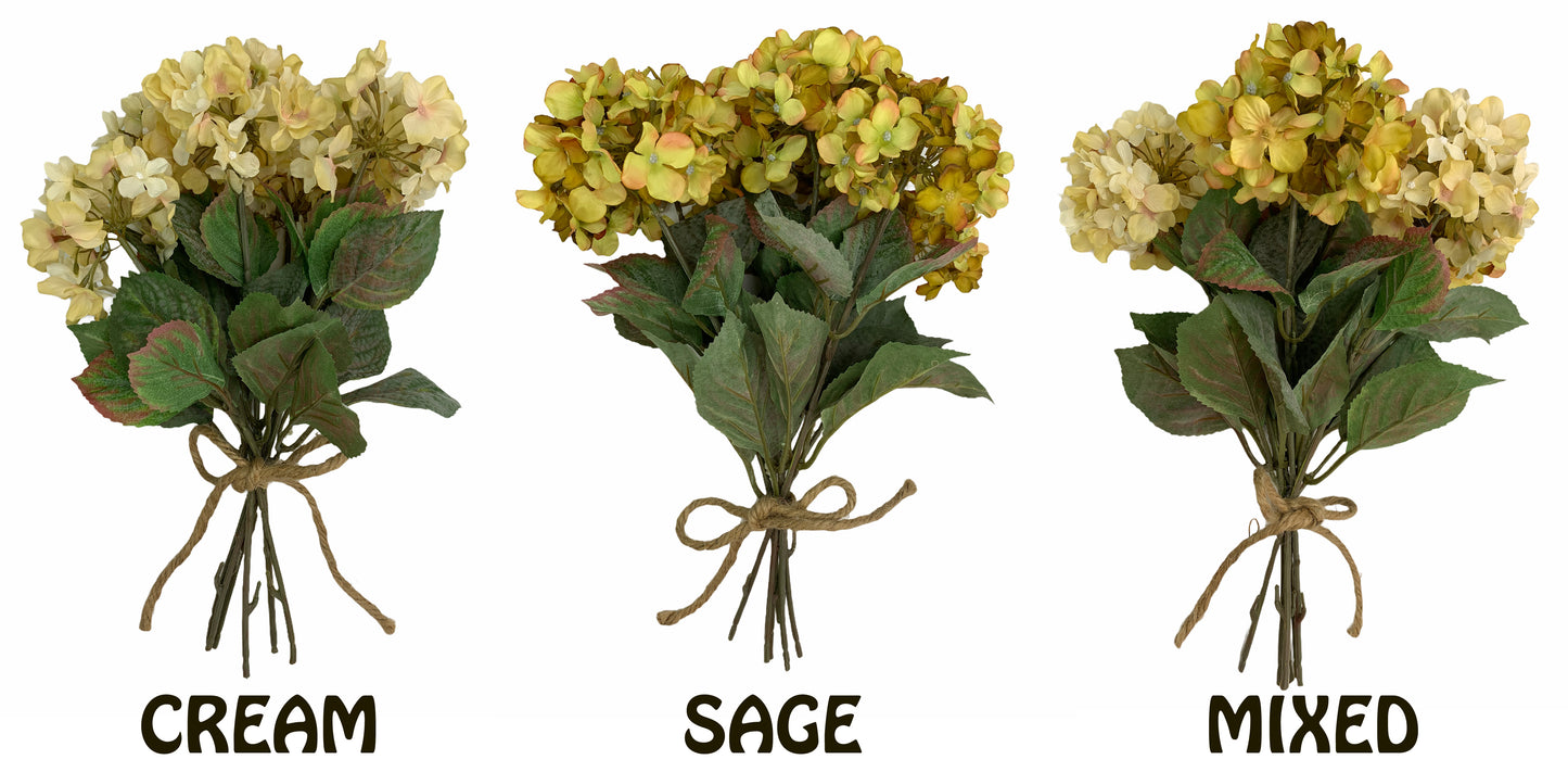 HYDRANGEA stem Bouquet BUNDLE *Wedding decoration FLOWERS *craft *Cream *Sage Cream - Wooden Hearts Inc