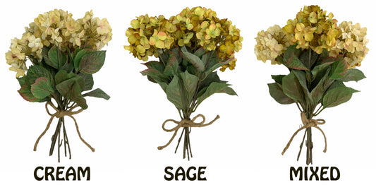 HYDRANGEA stem Bouquet BUNDLE *Wedding decoration FLOWERS *craft *Cream *Sage Cream - Wooden Hearts Inc