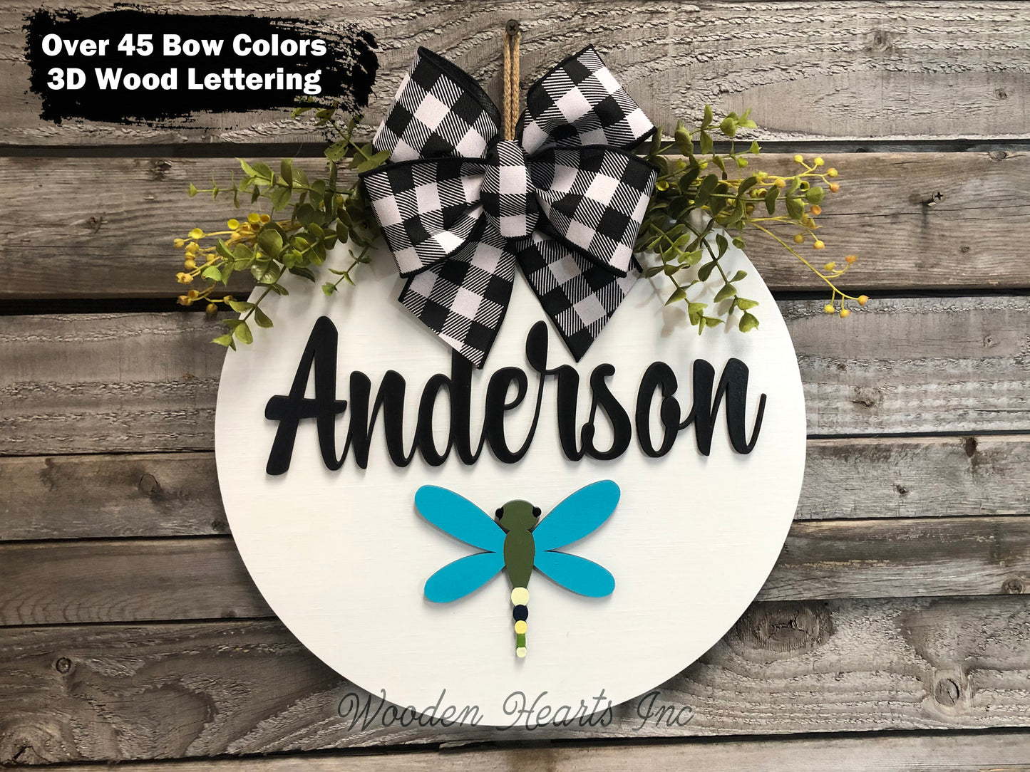 PERSONALIZED Season Changer + Interchangeable piece Door Hanger Welcome Wreath Custom 14" Round Sign - Wooden Hearts Inc