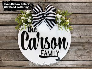 Personalized "The ____ Family" Door Hanger Welcome Wreath Custom Last Name 16" Round Sign - Wooden Hearts Inc