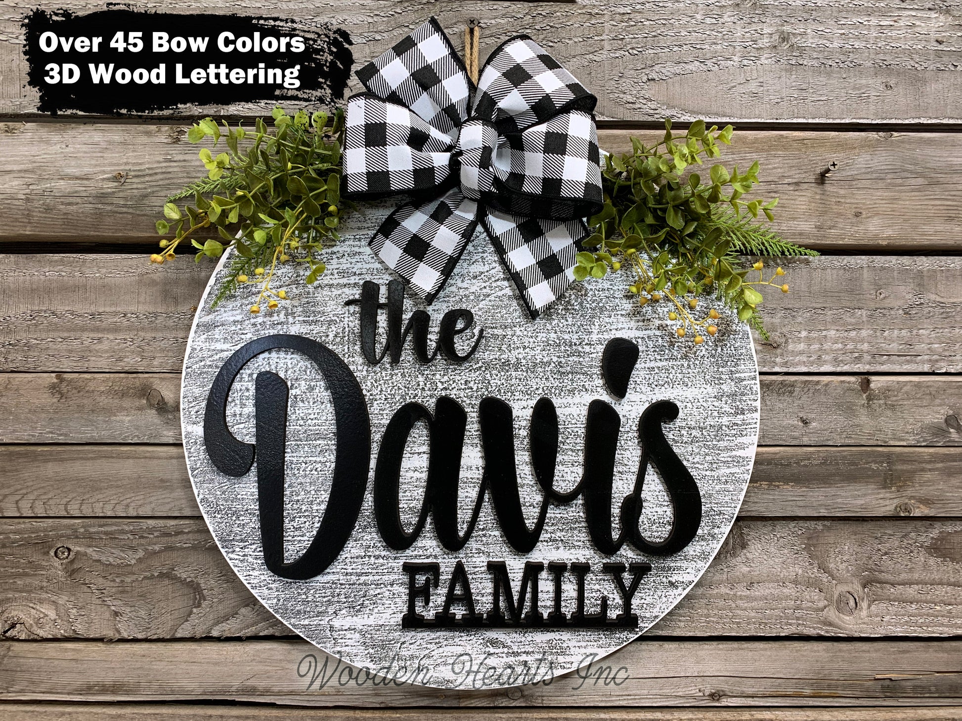 Personalized "The ____ Family" Door Hanger Welcome Wreath Custom Last Name 16" Round Sign - Wooden Hearts Inc