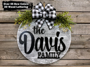 Personalized "The ____ Family" Door Hanger Welcome Wreath Custom Last Name 16" Round Sign - Wooden Hearts Inc