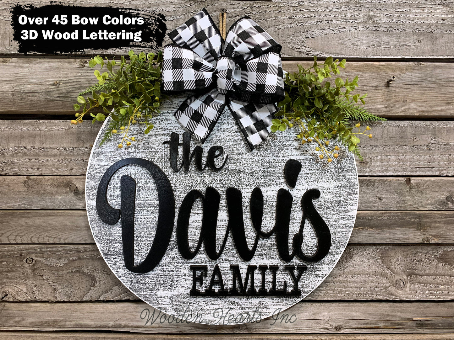 Personalized "The ____ Family" Door Hanger Welcome Wreath Custom Last Name 16" Round Sign - Wooden Hearts Inc