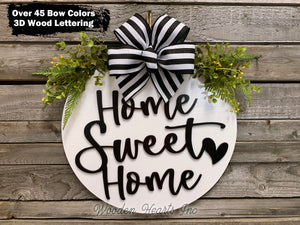 HOME SWEET HOME Door Hanger Welcome Wreath Custom 16" Round Sign Spring - Wooden Hearts Inc