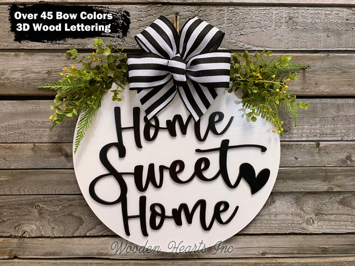 HOME SWEET HOME Door Hanger Welcome Wreath Custom 16" Round Sign Spring