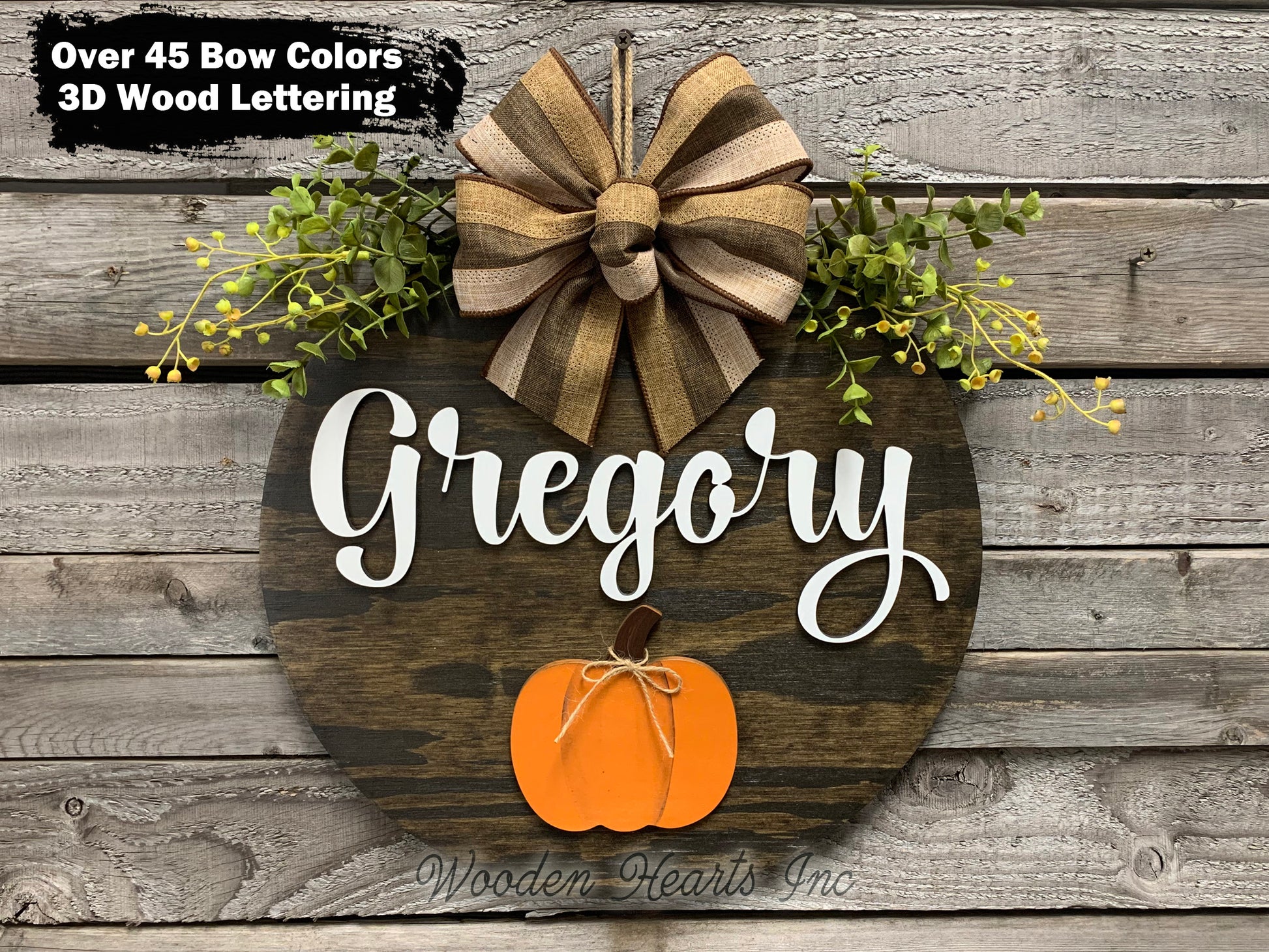 PERSONALIZED Season Changer + Interchangeable piece Door Hanger Welcome Wreath Custom 14" Round Sign - Wooden Hearts Inc