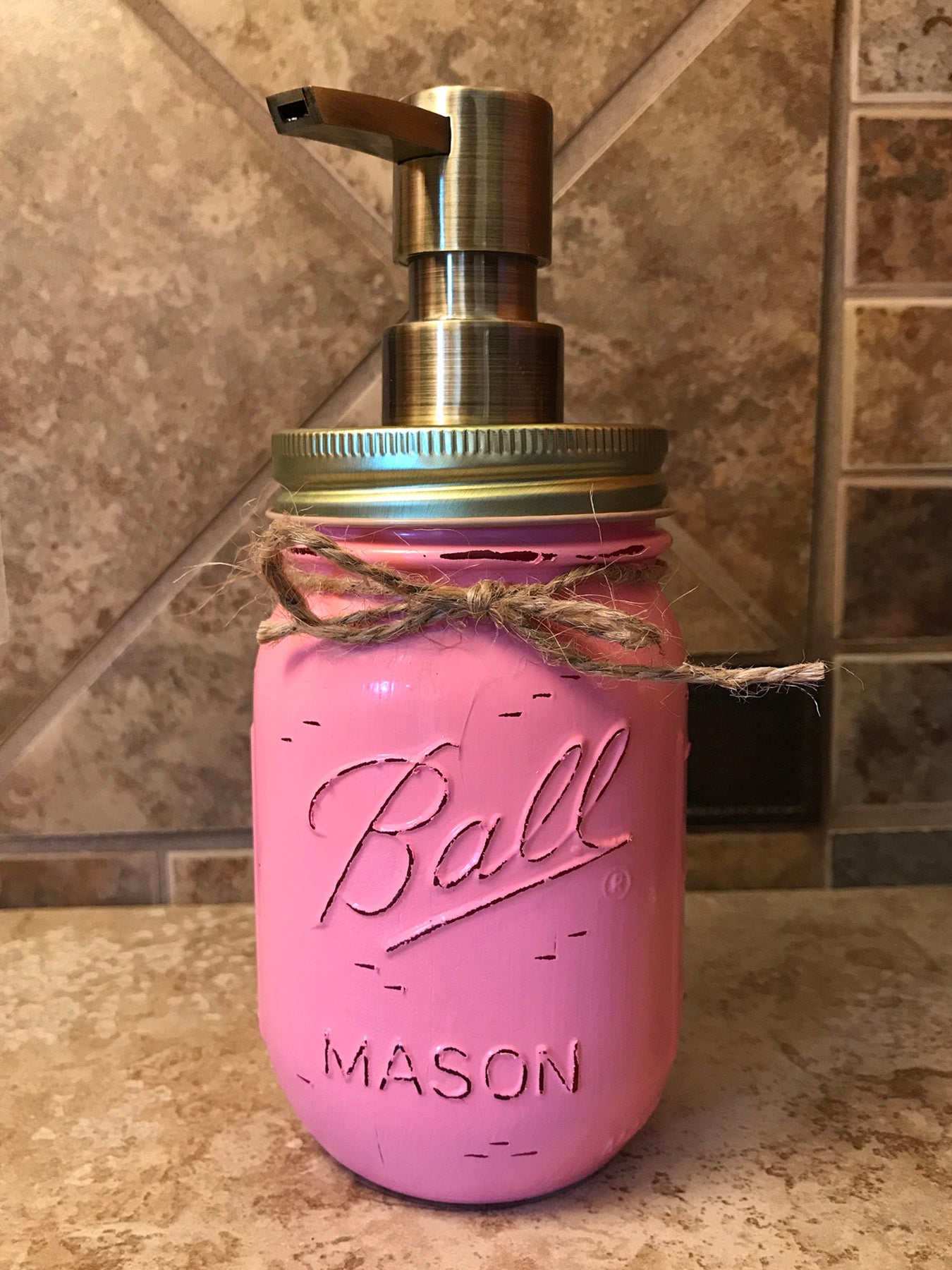 Mason JAR SOAP Brass Bronze Gold Metal DISPENSER Distressed Ball Pint *Kitchen Bathroom Cream White - Wooden Hearts Inc