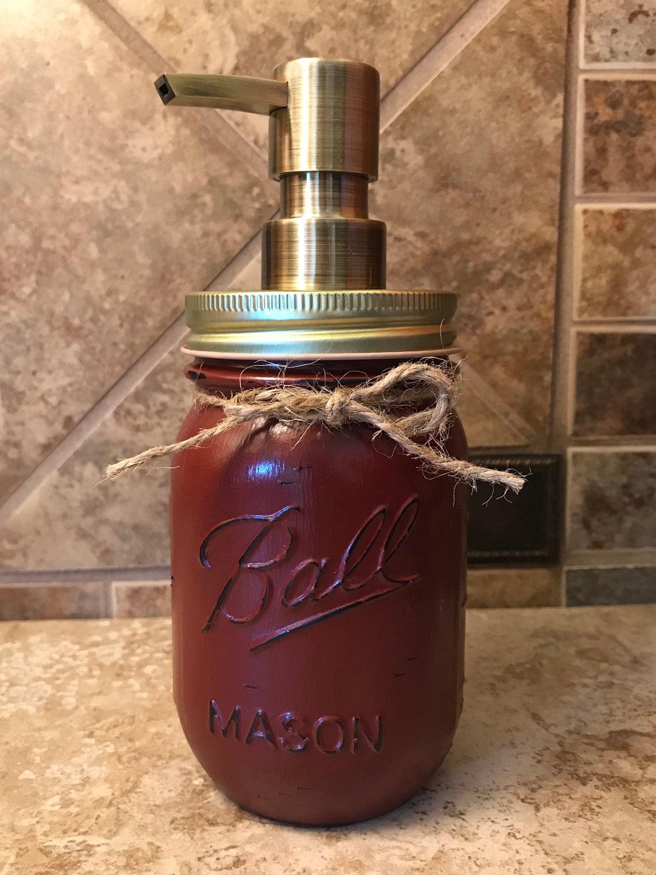 Mason JAR SOAP Brass Bronze Gold Metal DISPENSER Distressed Ball Pint *Kitchen Bathroom Cream White - Wooden Hearts Inc