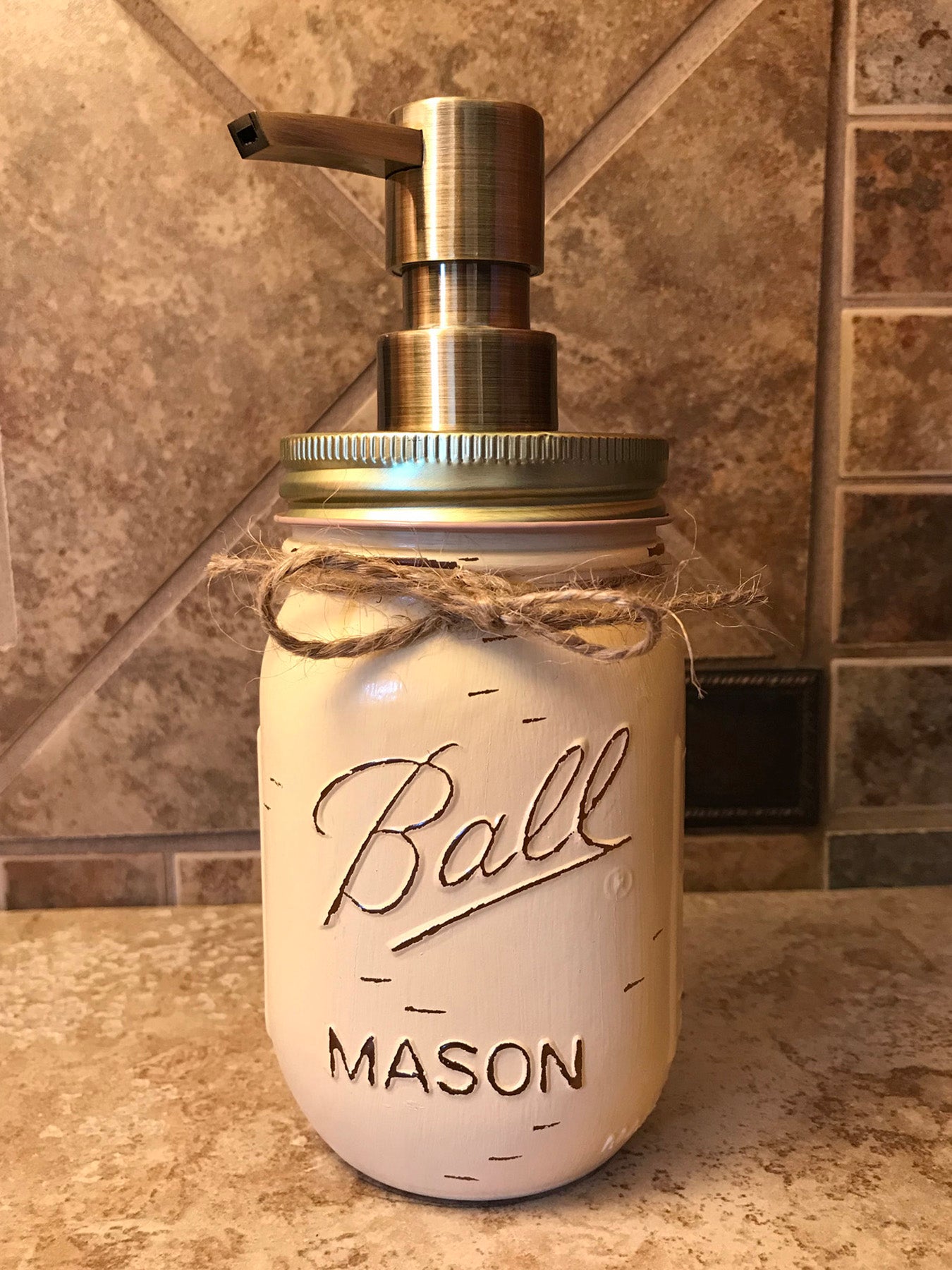 Mason JAR SOAP Brass Bronze Gold Metal DISPENSER Distressed Ball Pint *Kitchen Bathroom Cream White - Wooden Hearts Inc
