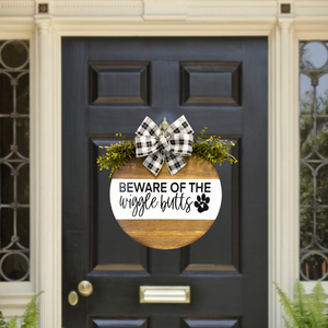 Door hanger Sign Beware of the Wiggle Butts dog puppy paw home gift - Wooden Hearts Inc