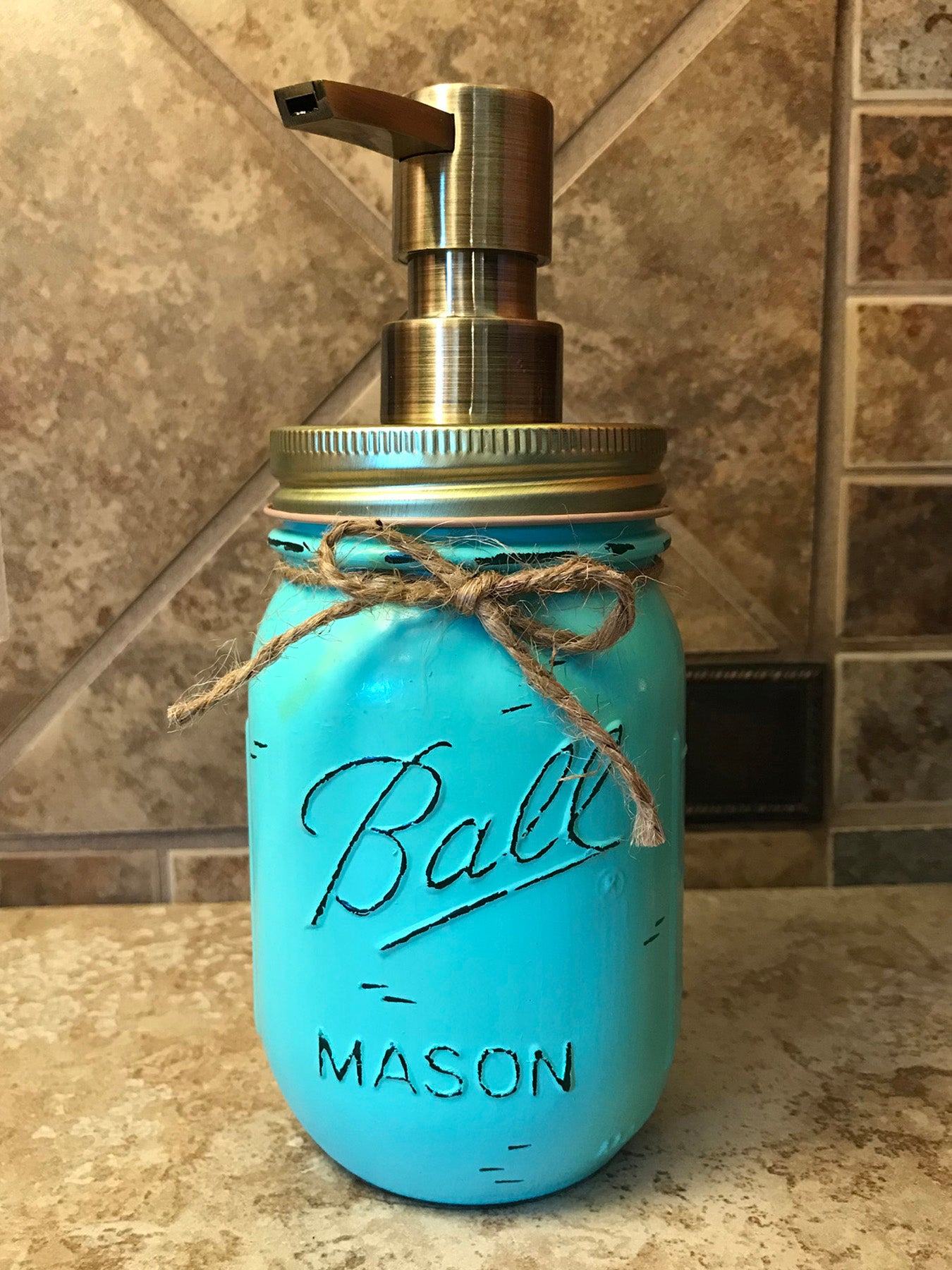 Mason JAR SOAP Brass Bronze Gold Metal DISPENSER Distressed Ball Pint *Kitchen Bathroom Cream White - Wooden Hearts Inc