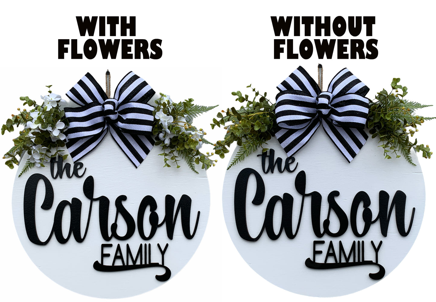 Personalized "The ____ Family" Door Hanger Welcome Wreath Custom Last Name 16" Round Sign - Wooden Hearts Inc