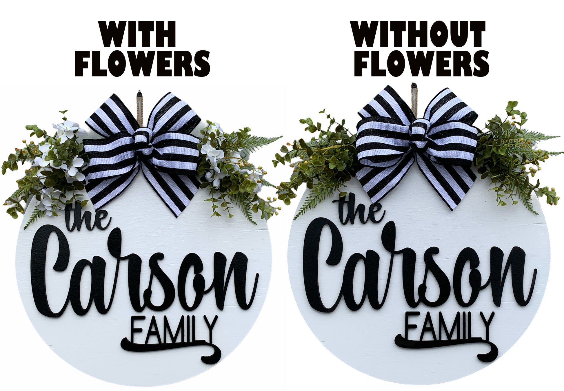 Personalized "The ____ Family" Door Hanger Welcome Wreath Custom Last Name 16" Round Sign - Wooden Hearts Inc