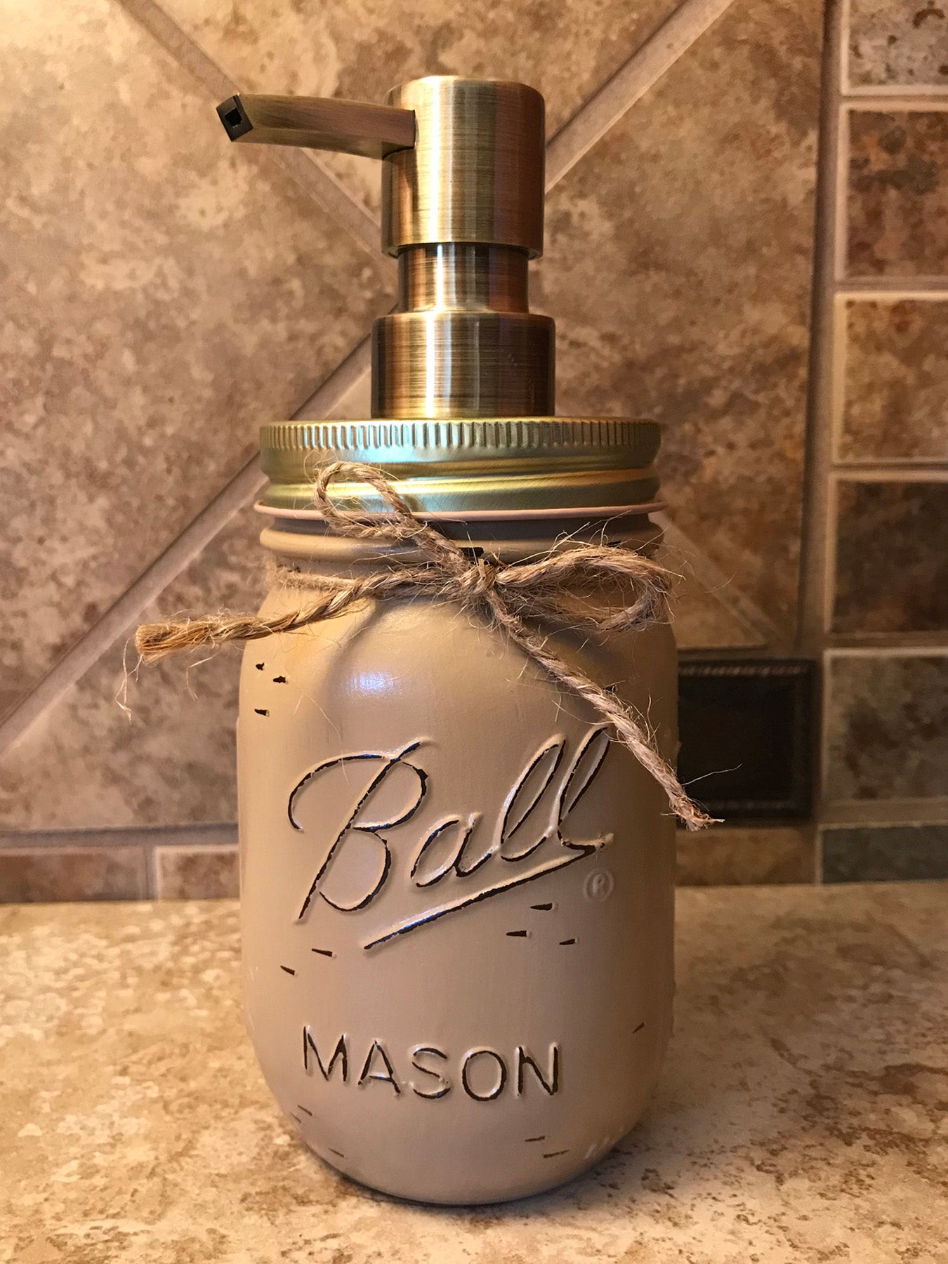 Mason JAR SOAP Brass Bronze Gold Metal DISPENSER Distressed Ball Pint *Kitchen Bathroom Cream White - Wooden Hearts Inc