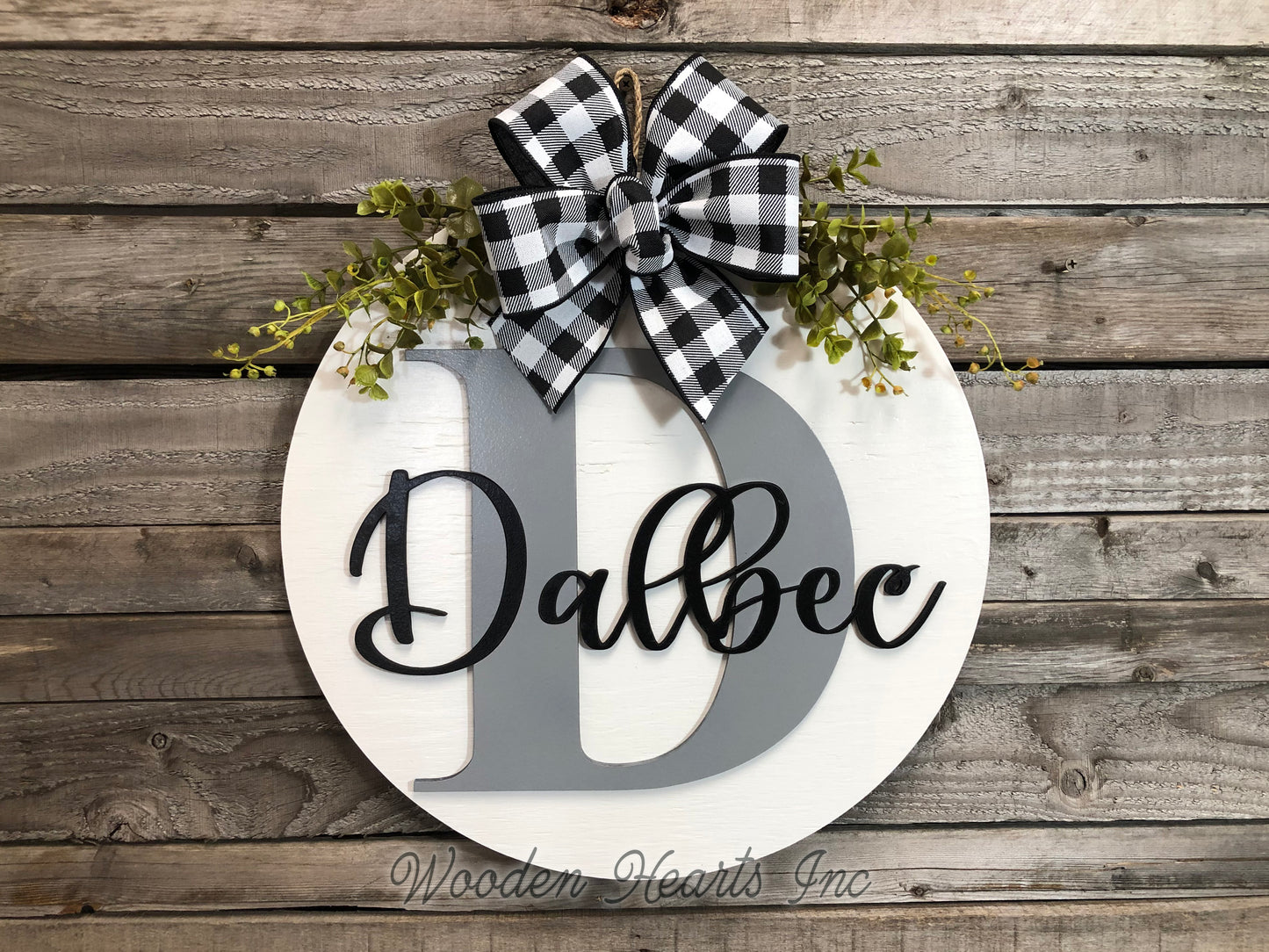 Monogram Last Name 16" Round Letter Sign, Custom, Personalize Name, Door Sign - Wooden Hearts Inc