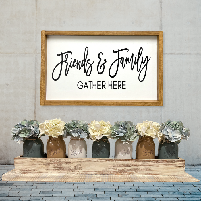 Sign Friends and Family Gather Here 21”x13” solid Oak Frame Home Gift wall decor