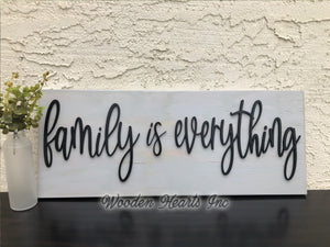 Family is Everything 3D Wood Horizontal Wall Home Sign 9x24 White Gray - Wooden Hearts Inc