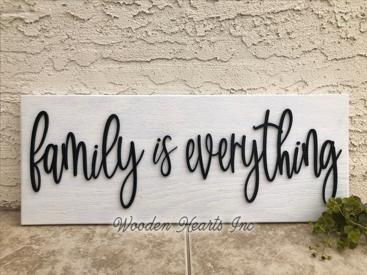 Family is Everything 3D Wood Horizontal Wall Home Sign 9x24 White Gray - Wooden Hearts Inc