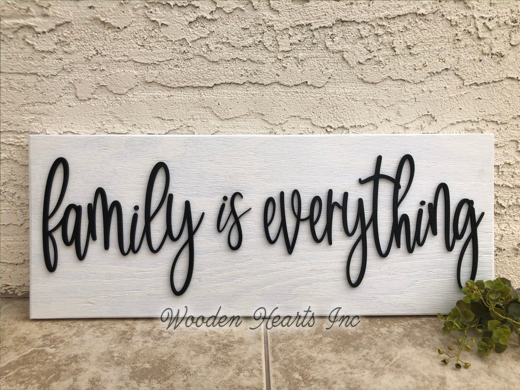 Family is Everything 3D Wood Horizontal Wall Home Sign 9x24 White Gray - Wooden Hearts Inc