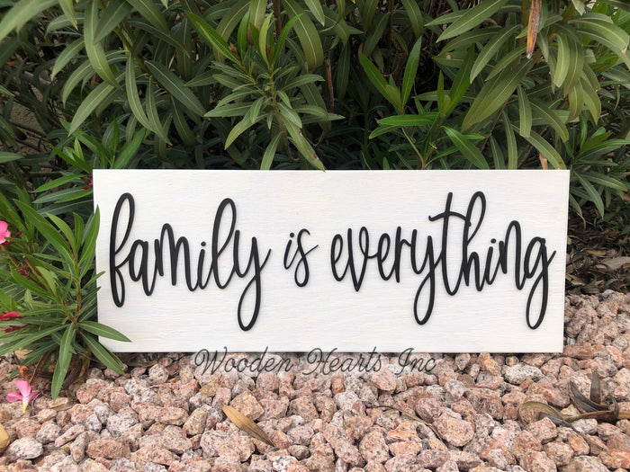 Family is Everything 3D Wood Horizontal Wall Home Sign 9x24 White Gray