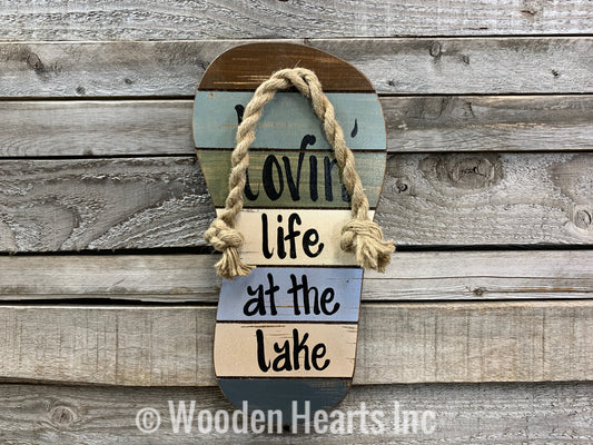 FLIP FLOP SIGN Lovin Life at the Lake in Flops Reclaimed wood Pallet Wall Beach House Ocean Blue - Wooden Hearts Inc