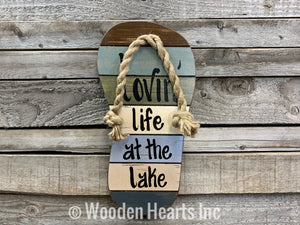 FLIP FLOP SIGN Lovin Life at the Lake in Flops Reclaimed wood Pallet Wall Beach House Ocean Blue - Wooden Hearts Inc