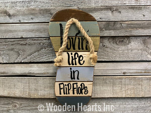 FLIP FLOP SIGN Lovin Life at the Lake in Flops Reclaimed wood Pallet Wall Beach House Ocean Blue - Wooden Hearts Inc