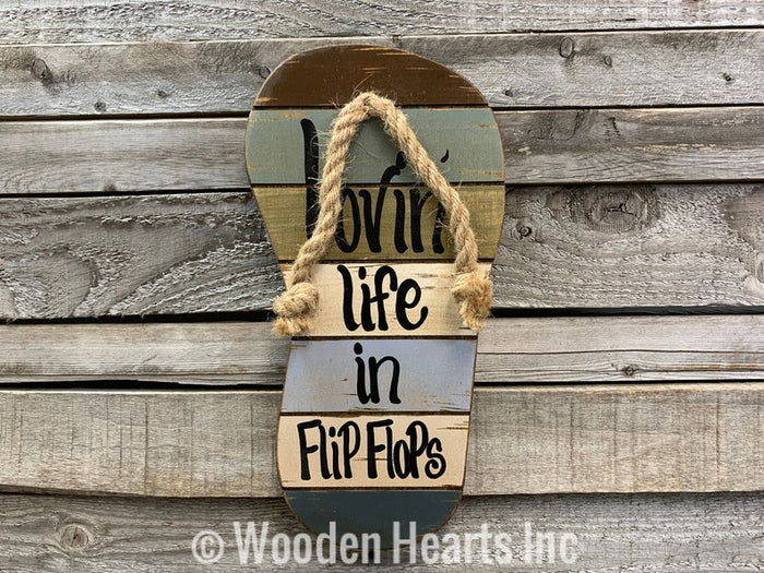 FLIP FLOP SIGN Lovin Life at the Lake in Flops Reclaimed wood Pallet Wall Beach House Ocean Blue