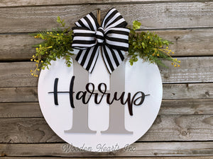 Monogram Last Name 16" Round Letter Sign, Custom, Personalize Name, Door Sign - Wooden Hearts Inc