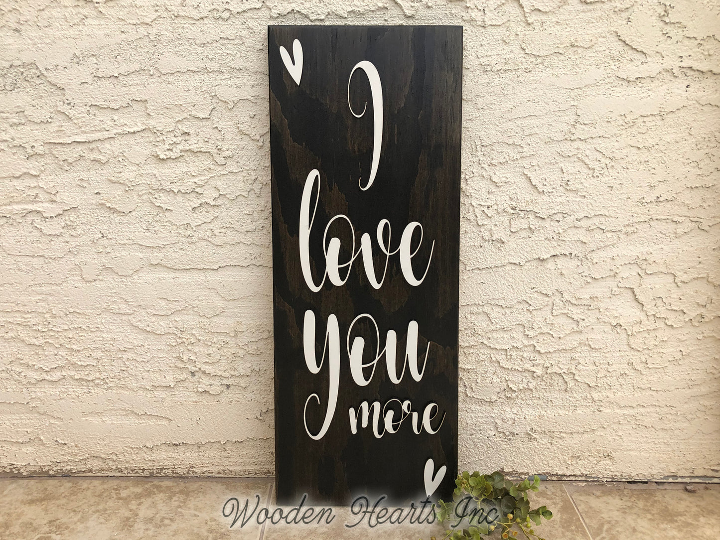 I Love You More 3D Wood Horizontal Wall Home Sign 9x24 White Gray Wedding GIft - Wooden Hearts Inc