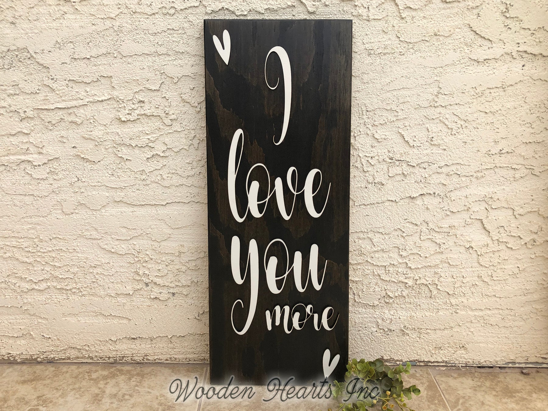 I Love You More 3D Wood Horizontal Wall Home Sign 9x24 White Gray Wedding GIft - Wooden Hearts Inc