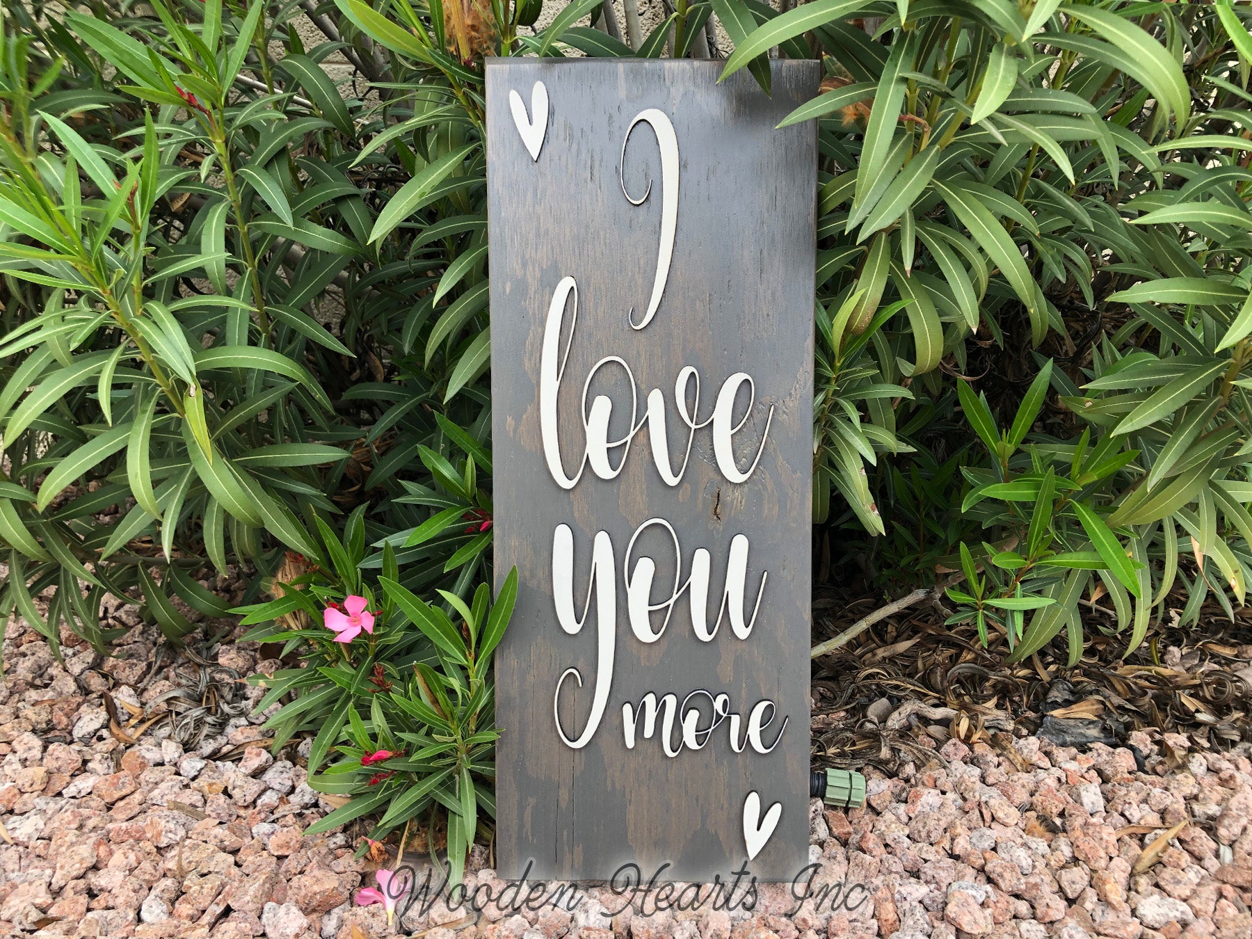 I Love You More 3D Wood Horizontal Wall Home Sign 9x24 White Gray Wedding GIft - Wooden Hearts Inc