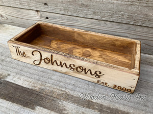 PERSONALIZED Tray ENGRAVED CUSTOM Centerpiece Kitchen Mason Jars wedding gift Name Est Date - Wooden Hearts Inc