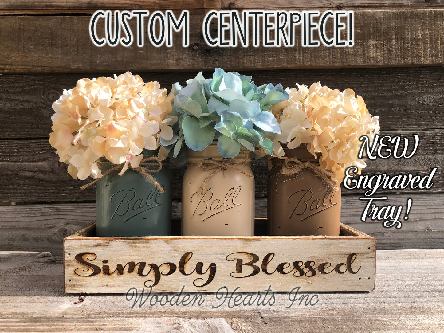 PERSONALIZED Tray ENGRAVED CUSTOM Centerpiece Kitchen Mason Jars wedding gift Name Est Date - Wooden Hearts Inc