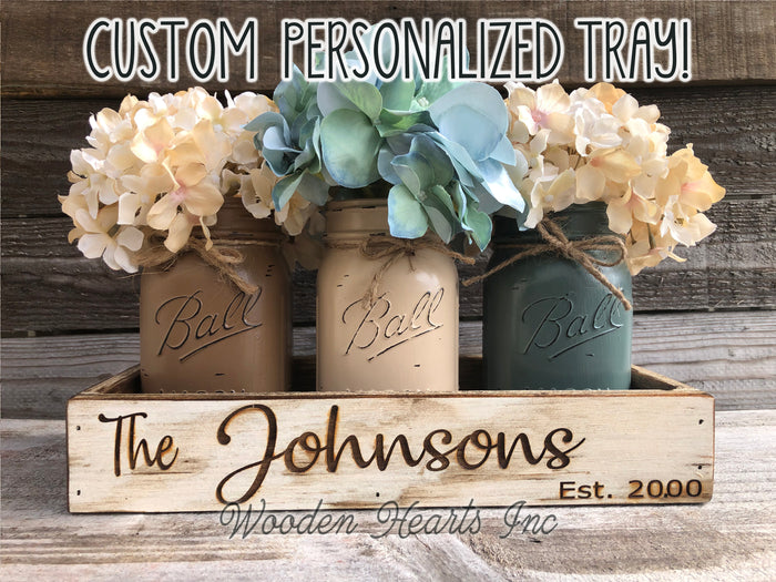 PERSONALIZED Tray ENGRAVED CUSTOM Centerpiece Kitchen Mason Jars wedding gift Name Est Date