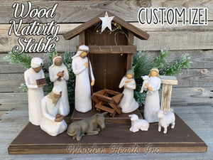 STABLE WOODEN Creche *Nativity Christmas Decor  ***BROWN*** - Wooden Hearts Inc