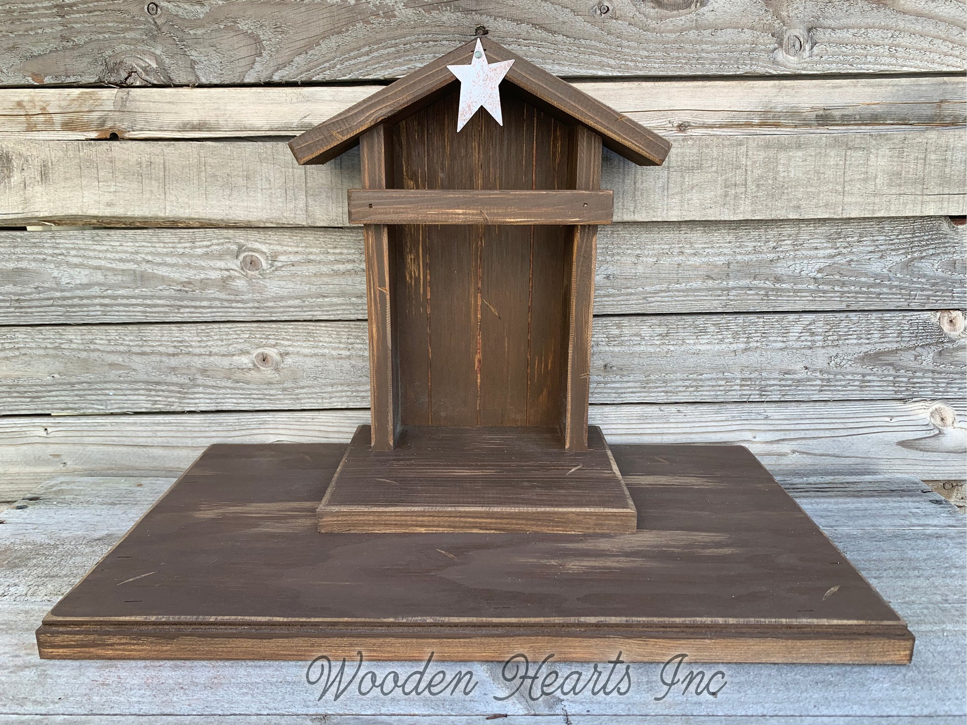 STABLE WOODEN Creche *Nativity Christmas Decor  ***BROWN*** - Wooden Hearts Inc