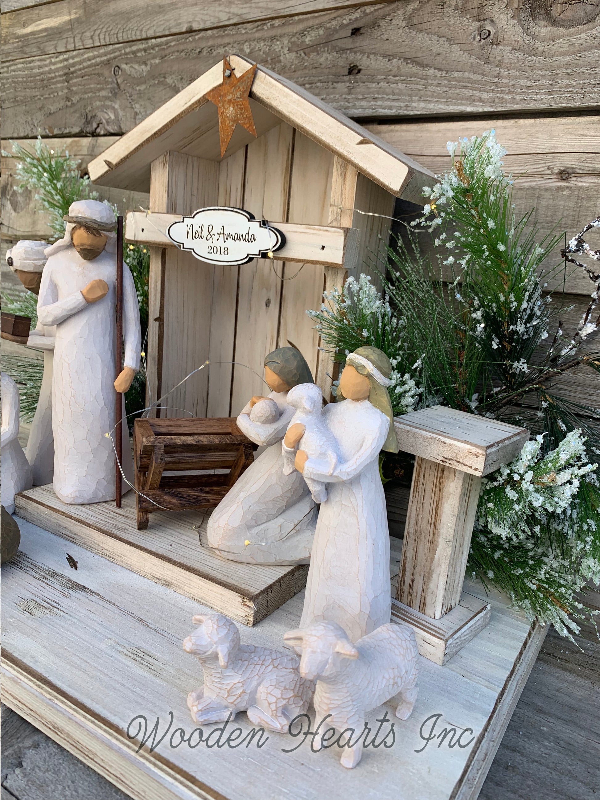 STABLE WOODEN Creche *Nativity Christmas Decor  ***ANTIQUE WHITE*** - Wooden Hearts Inc