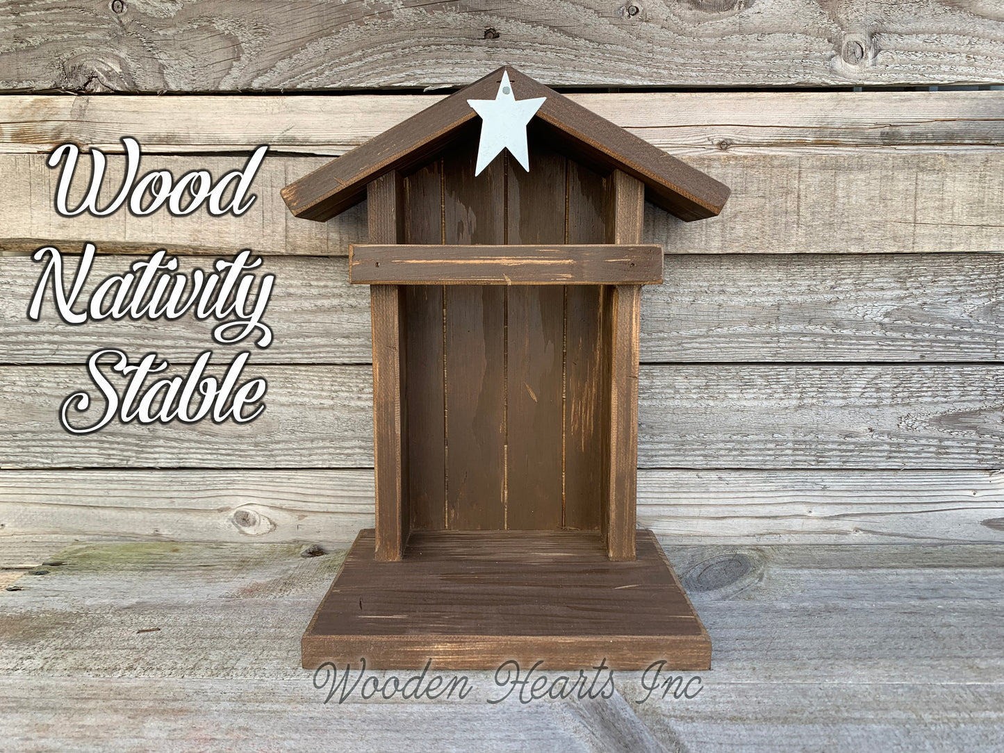 STABLE Top CRECHE for Nativity *WOOD Christmas Decor ***BROWN*** - Wooden Hearts Inc