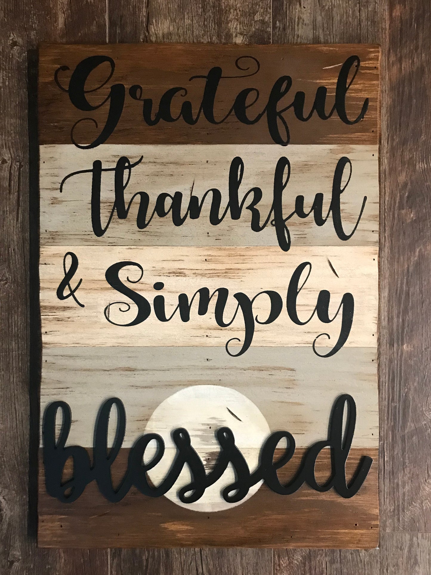 Grateful Thankful & Simply Blessed SIGN Wood Wall Decor, Living Room 16X24 - Wooden Hearts Inc