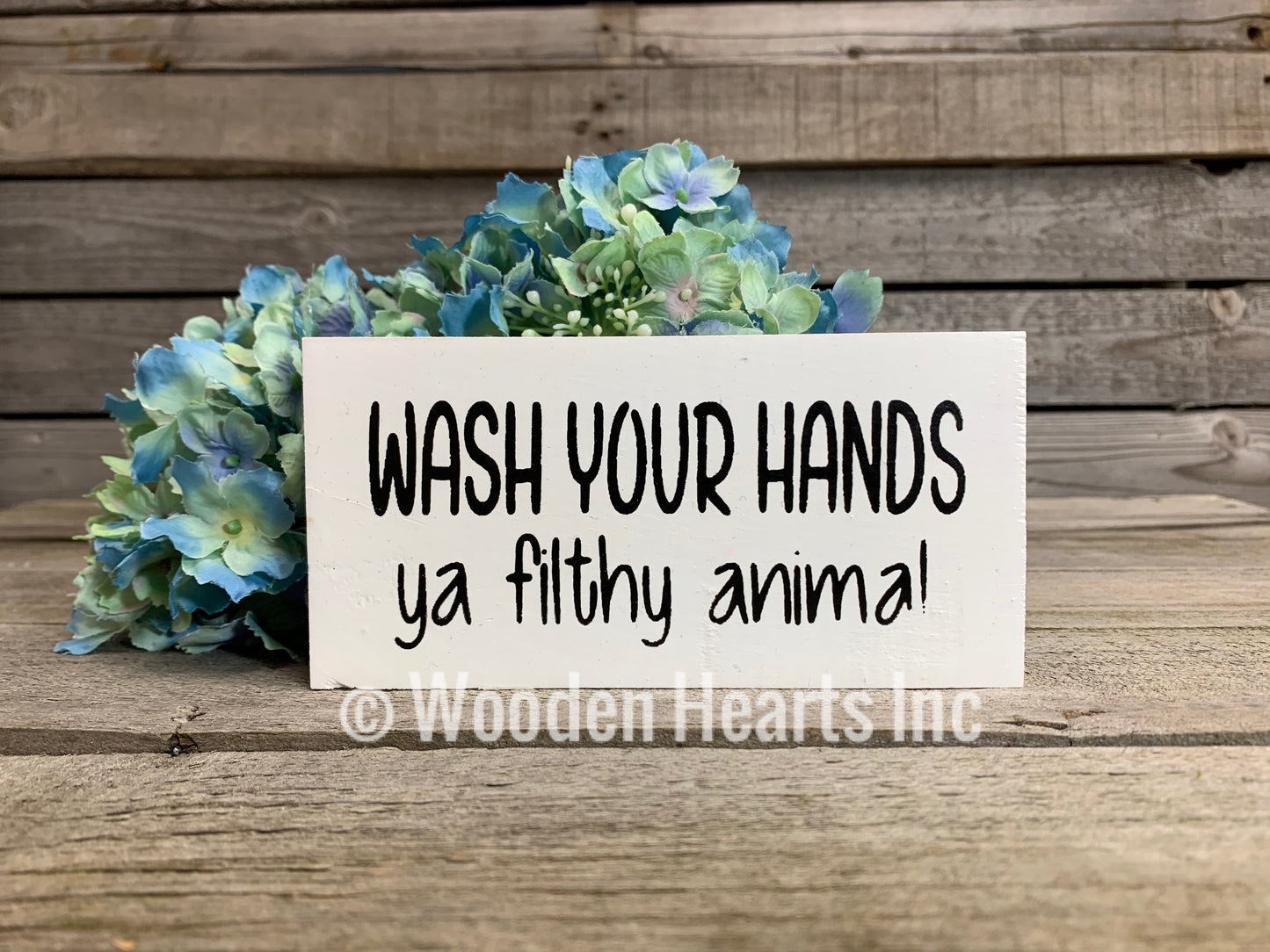 BATHROOM Sign Brush, Floss, Wash, Flush, Nice Butt, Wash your hands ya filthy animal, Get Naked 3x6 - Wooden Hearts Inc