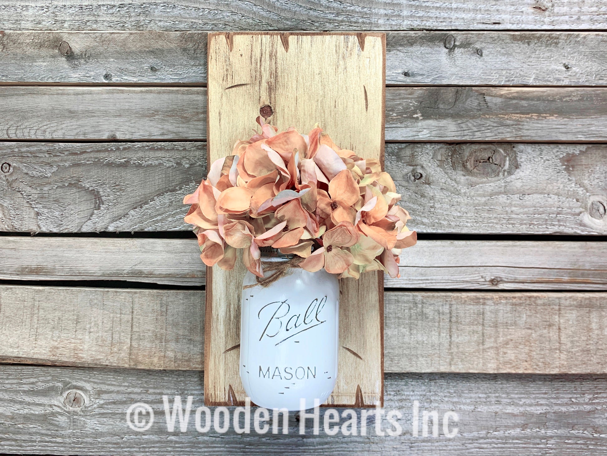 Mason JAR Wall SCONCE with Flower (optional) - Distressed Wood with painted Ball Pint Jar - Wooden Hearts Inc