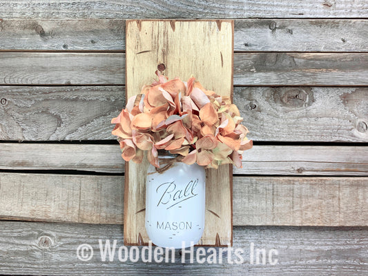 Mason JAR Wall SCONCE with Flower (optional) - Distressed Wood with painted Ball Pint Jar - Wooden Hearts Inc