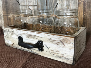 MASON Jar Centerpiece DRAWER Rustic Distressed Wood with 3 Pint Ball Jars Red Blue Gray Cream - Wooden Hearts Inc