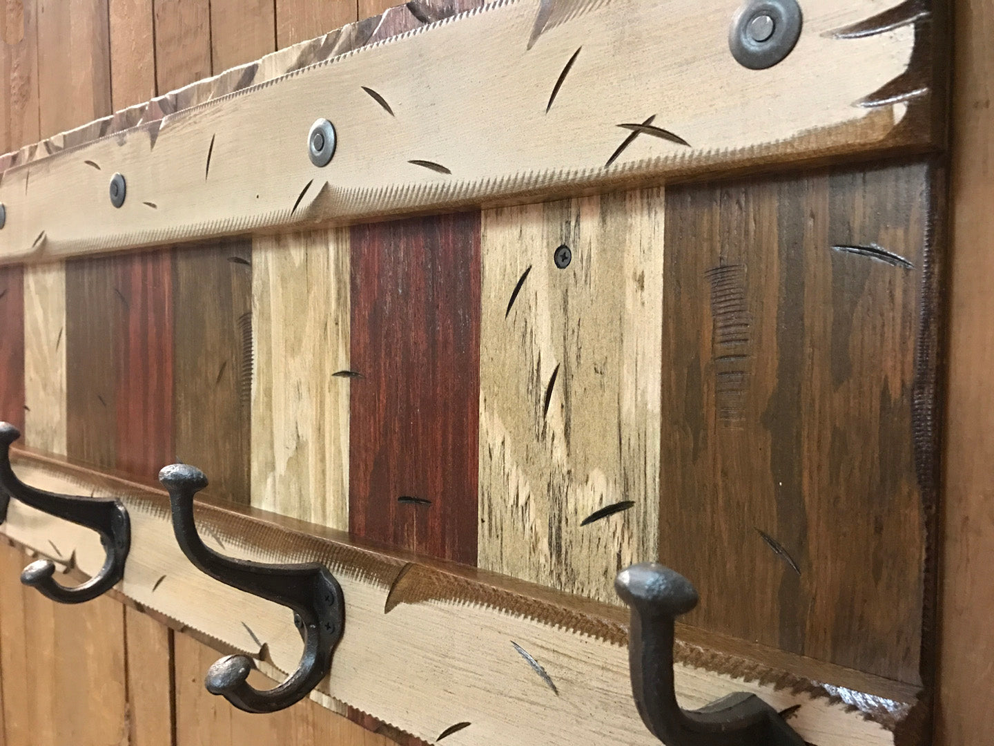 COAT Rack Wall 5 Hook Rustic Distressed Sturdy Wood Entryway Bathroom Office 44" - Wooden Hearts Inc