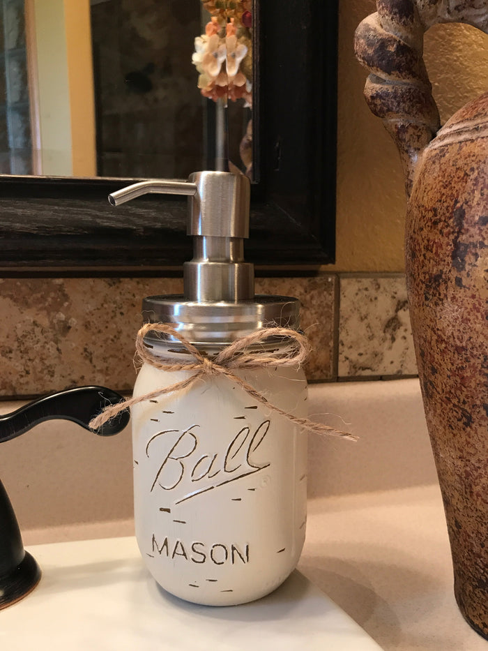 Mason JAR SOAP Stainless Steel Silver DISPENSER Distressed Ball Pint *Kitchen Bathroom Blue White