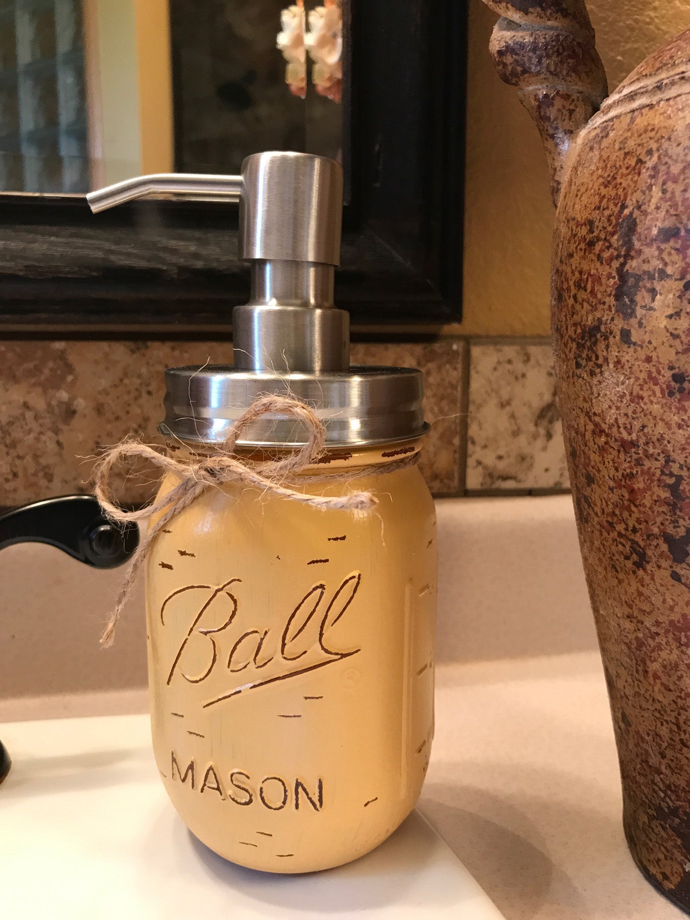 Mason JAR SOAP Stainless Steel Silver DISPENSER Distressed Ball Pint *Kitchen Bathroom Blue White - Wooden Hearts Inc