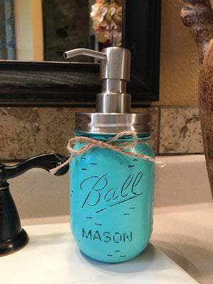 Mason JAR SOAP Stainless Steel Silver DISPENSER Distressed Ball Pint *Kitchen Bathroom Blue White - Wooden Hearts Inc