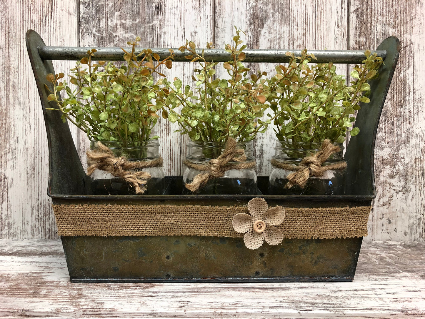 Metal Tool Box w/ Dividers -GRUNGY centerpiece (jars & flowers optional) *Bathroom Kitchen - Wooden Hearts Inc