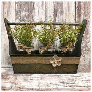 Metal Tool Box w/ Dividers -GRUNGY centerpiece (jars & flowers optional) *Bathroom Kitchen - Wooden Hearts Inc